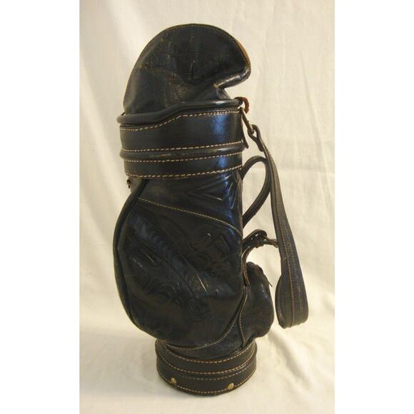 Vintage Leather Small GOLF CLUB BAG Hand Tooled Wine Bottle Golfer Gift Decor - Picture 1 of 7